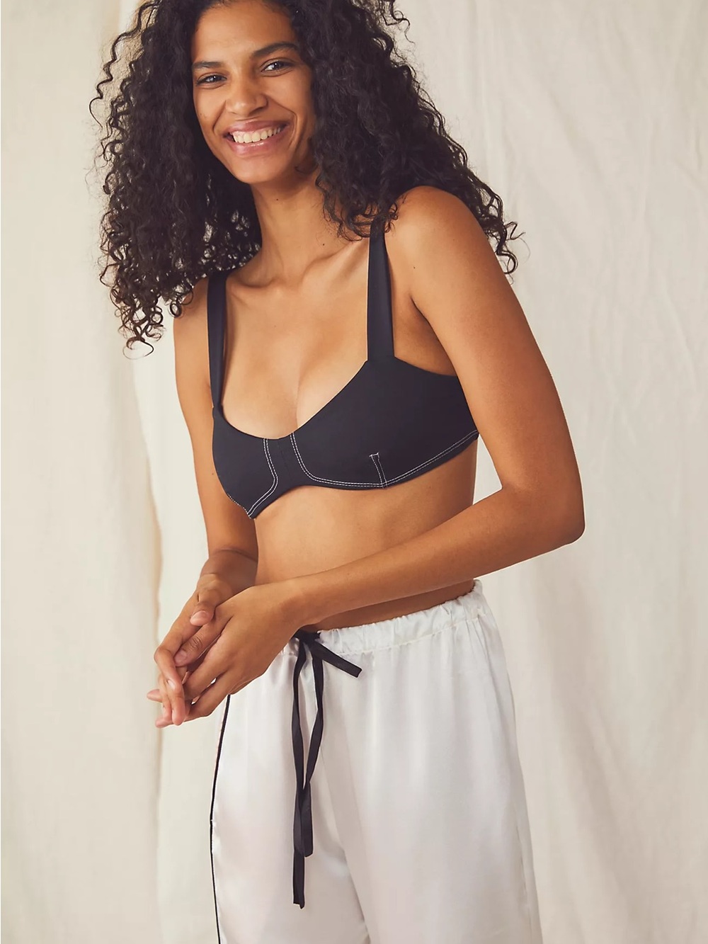 Free People Intimately Home Time Bralette FP Black white contrast stitch bra NWT